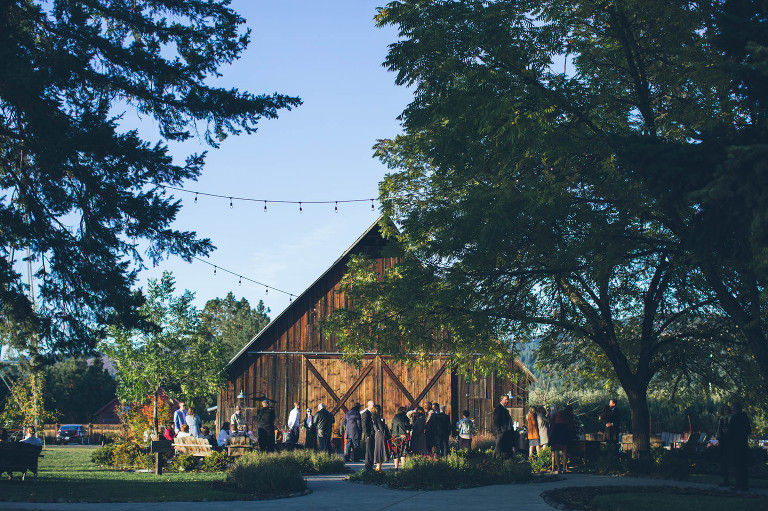 cocktail hour at tin roof barn fall wedding
