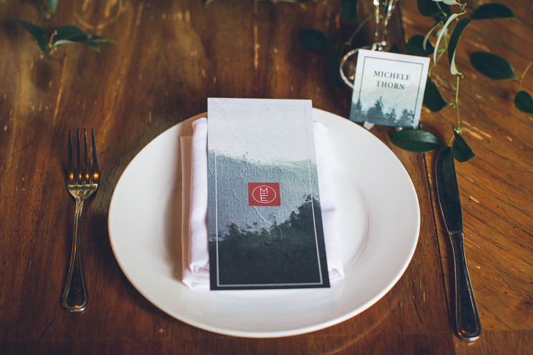 wedding menu with initials rustic pacific nw