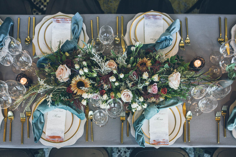 moody blue wedding inspiration tablescape