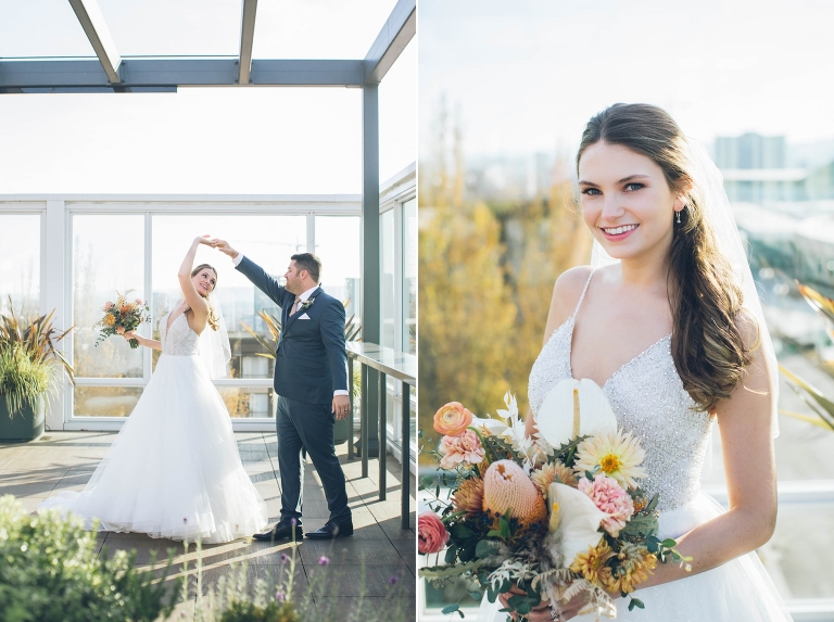 altabira wedding on the rooftop with views of downtown portland oregon photos